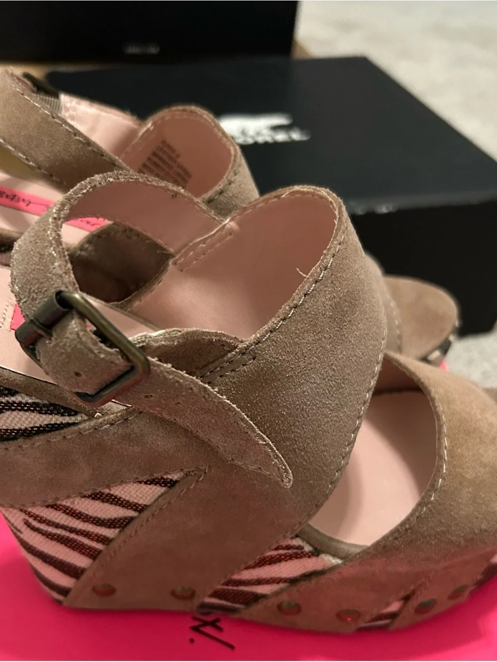 Betsey Johnson Taupe Suede Platform Sandals, worn once!